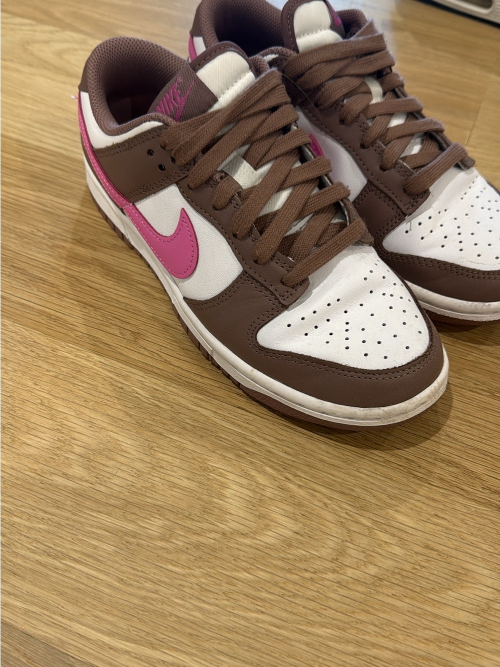 Nike Women’s Low-Top Sneakers — Brown, White & Pink Swoosh